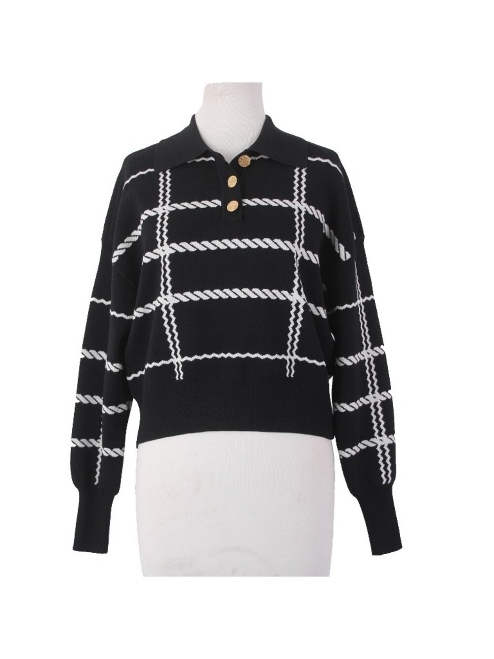 Express Sweater $98 Sz XS Black White Collared Polyester Viscose Sweater